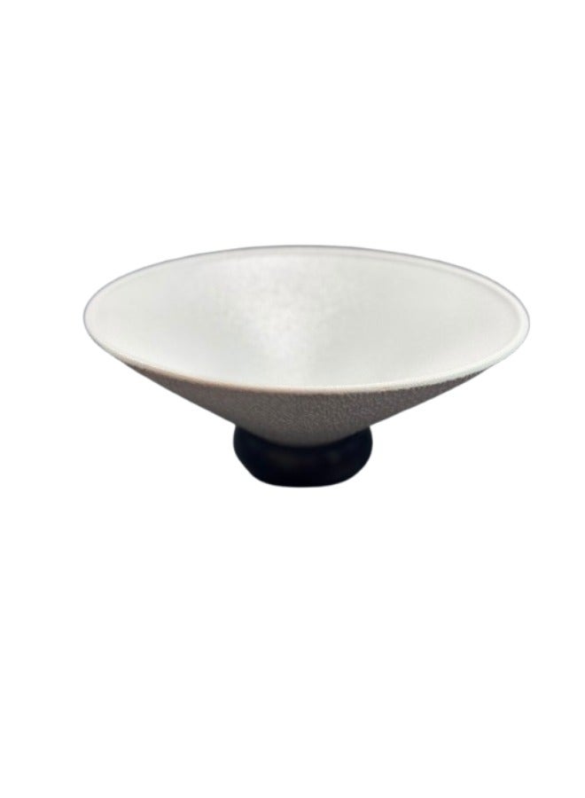 White Glass Serving Plate with Wooden Base – Modern Design, Perfect for Fruits or Desserts | Elegant Serving Piece (24.8 cm Length × 10 cm Height) - Image 1