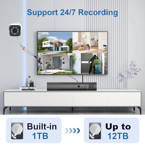 KTKTVE H.265+ Wired Security Camera DVR Kit System with AI Human Vehicle Detection, 4x 1920P 5MP IP67 Metallic Indoor/Outdoor Cameras IR Night Vision Remote Access, 4K NVR 1TB HDD Included for 24/7 Recording - Image 3