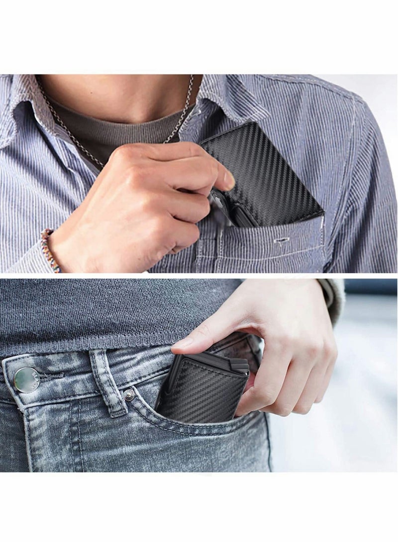 Captaintech Card Holder, Men Credit Money Clip Wallets for Men, Slim Case Front Pocket Anti-theft-RFID Auto Pop up Travel Thin (Carbon Leather) - Image 3