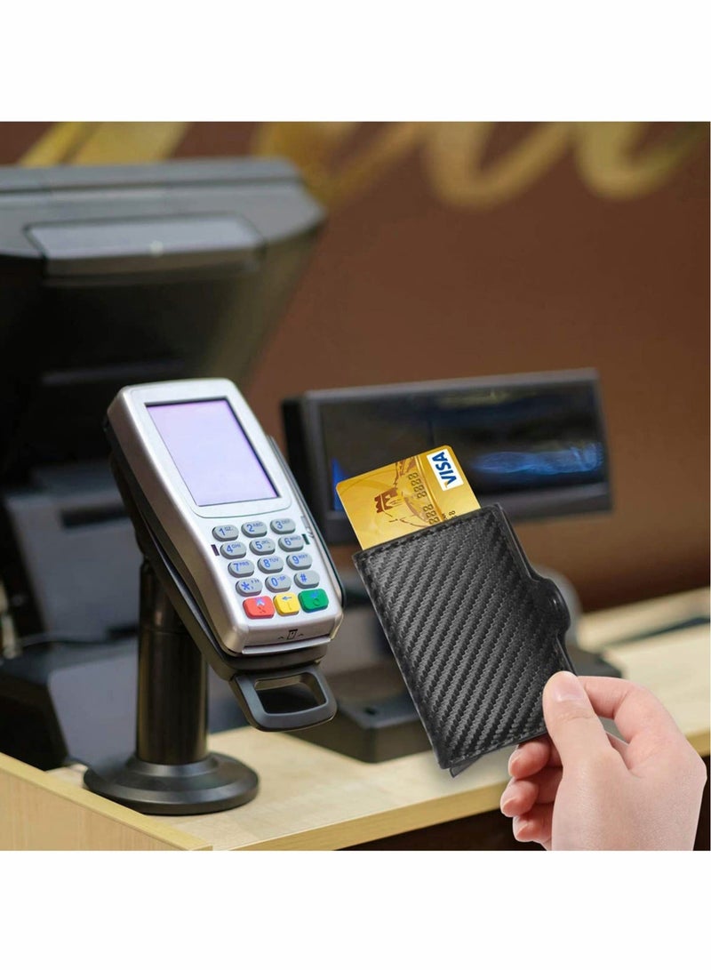 Captaintech Card Holder, Men Credit Money Clip Wallets for Men, Slim Case Front Pocket Anti-theft-RFID Auto Pop up Travel Thin (Carbon Leather) - Image 4