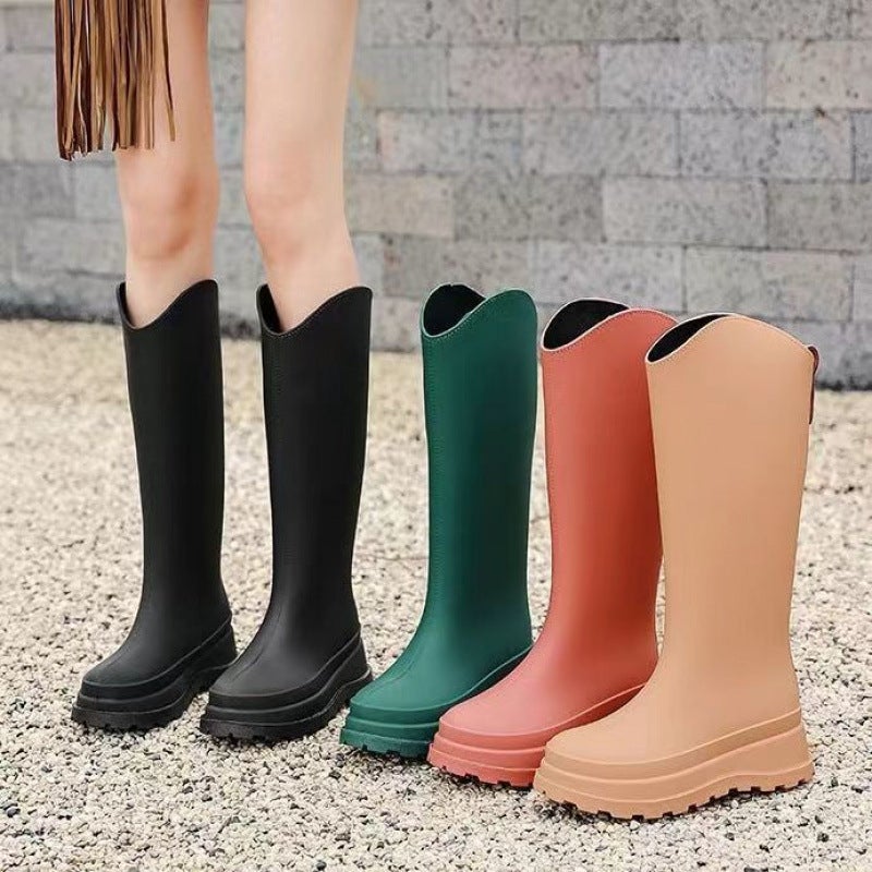 Soft-Soled Wear-Resistant Rain Boots Women'S Adult Fashion High-Rise Waterproof Rain Boots Lightweight Non-Slip Long Water Boots Inner Heightening Rubber Shoes - Image 3