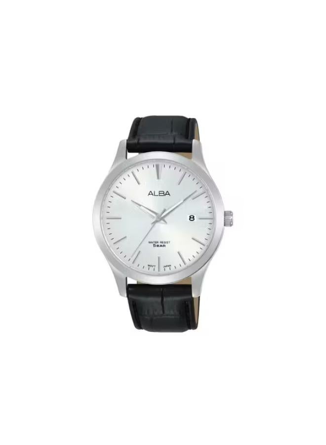 ALBA Men's Watch STANDARD Black Leather Band, Silver Dial AS9M39X