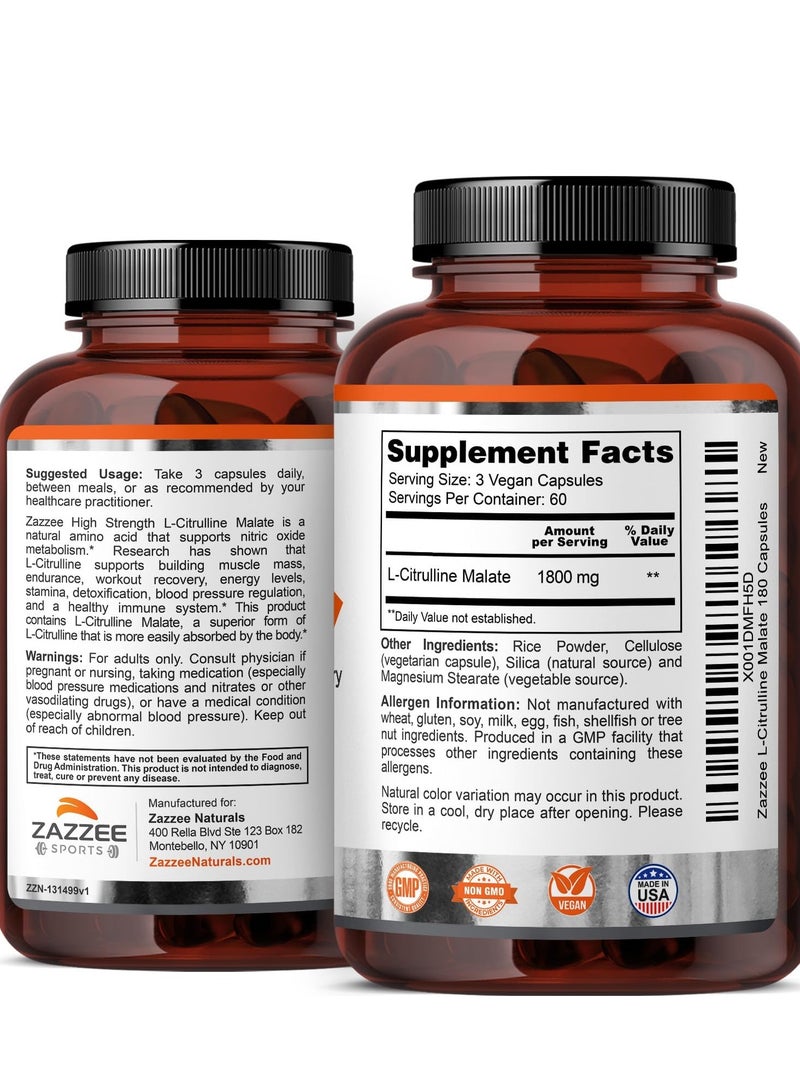 زازي مالات ل-سيترولين عالي القوة، 1800 ملغ لكل حصة، 180 كبسولة نباتية، إمداد لمدة 60 يومًا - Image 2