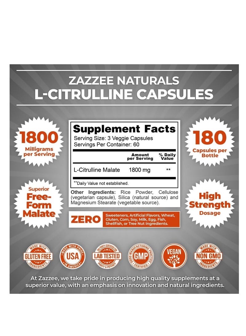 زازي مالات ل-سيترولين عالي القوة، 1800 ملغ لكل حصة، 180 كبسولة نباتية، إمداد لمدة 60 يومًا - Image 3