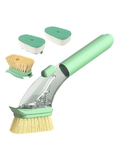 Soap Dispensing Dish Brush with Handle, Kitchen Washing Scrubber for Dishes Pots Pans Sink Cleaning, Natural Sisal Bristles, Sponge Brush, 4 Replaceable Brush Heads