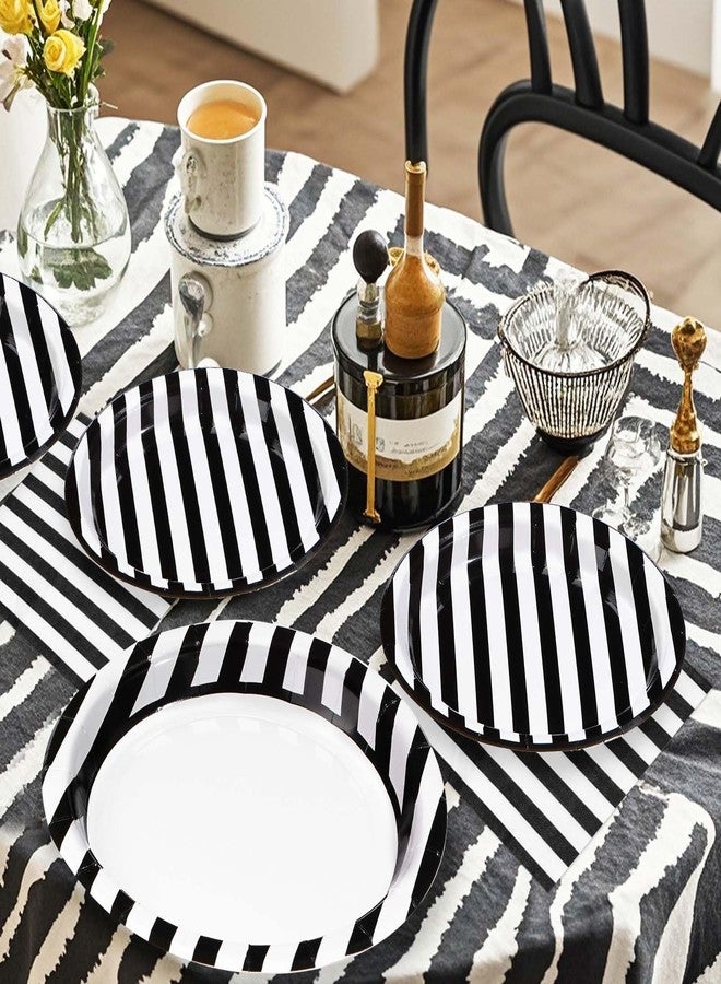 Grencian 96Pcs Black and White Striped Party Decorations Black and White Striped Party Plates Disposable 350GSM Striped Paper Tableware Set for Birthday Wedding Halloween Party, Serves 24 - Image 5