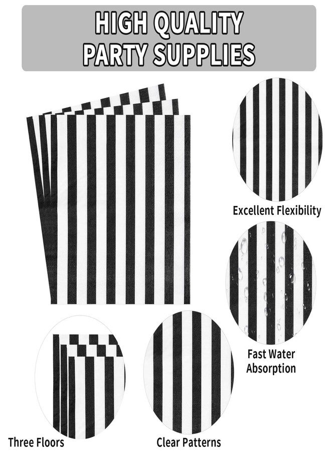 Grencian 96Pcs Black and White Striped Party Decorations Black and White Striped Party Plates Disposable 350GSM Striped Paper Tableware Set for Birthday Wedding Halloween Party, Serves 24 - Image 3