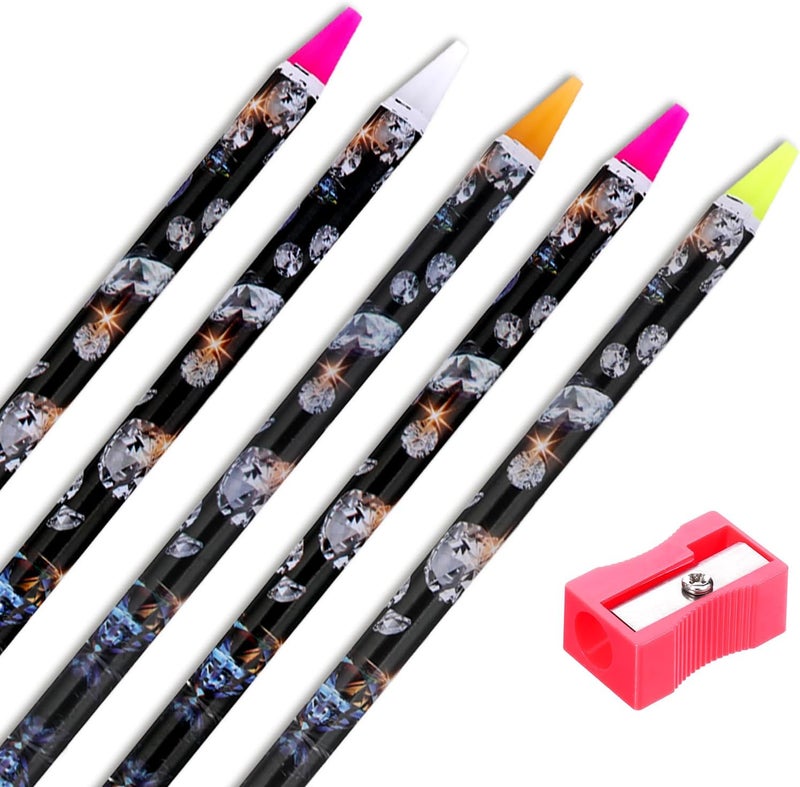 5 Pack Rhinestone Picker SelfAdhesive Nail Art Wax Pencil Gem Picker Tool Diamond Art Pen with Pencil Sharpener