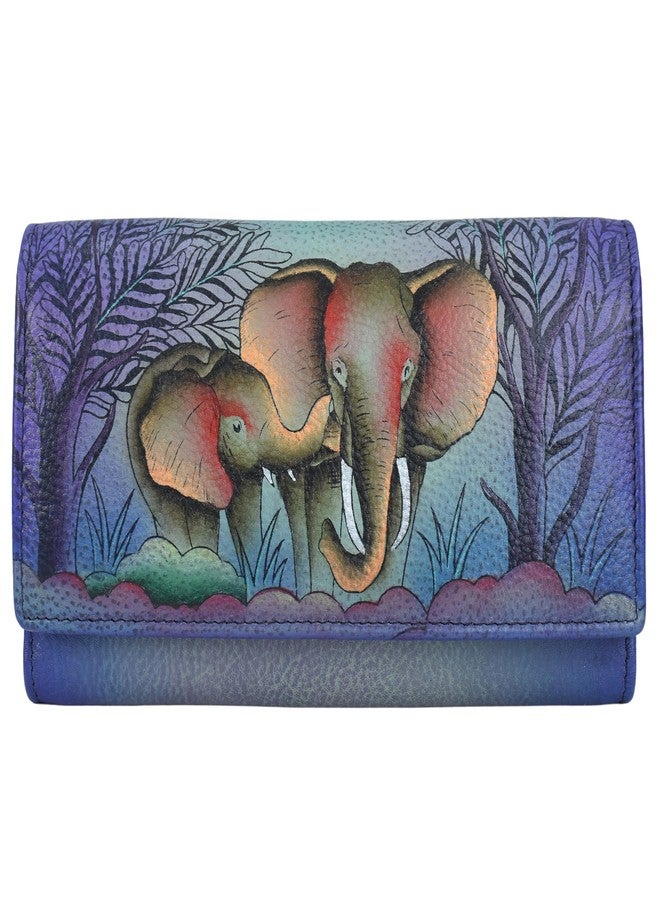 Anna by Anuschka Women’s Hand-Painted Original Leather RFID Checkbook Clutch Wallet - Elephant Family - Image 1