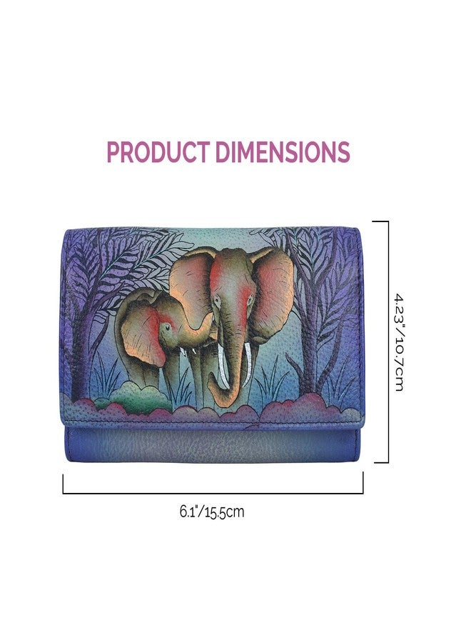 Anna by Anuschka Women’s Hand-Painted Original Leather RFID Checkbook Clutch Wallet - Elephant Family - Image 5