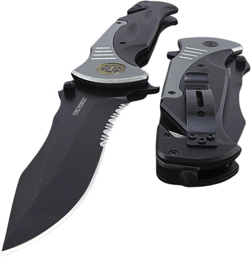 Tac-Force Extra Large Grey 10.5" Every Day Carry Hunting, Outdoor Rescue Style Folding Pocket Knife - Image 1