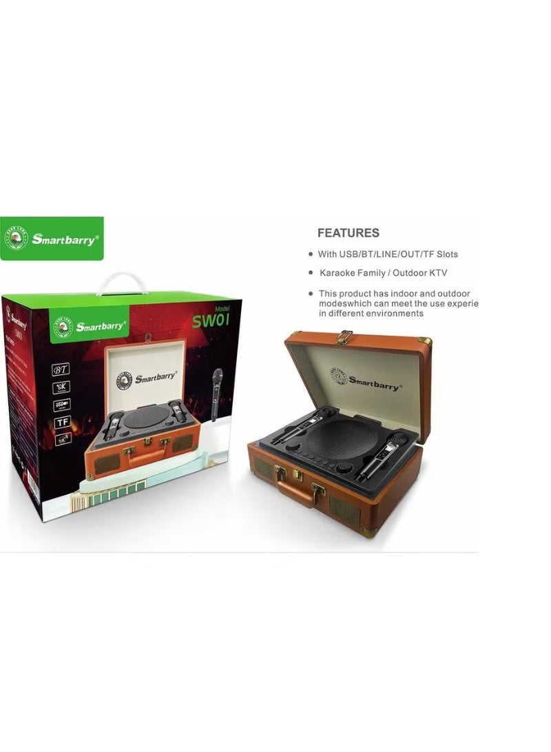 سمارت بيري مكبر صوت كاريوكي محمول SW01 مزود بميكروفونات لاسلكية مزدوجة وتصميم حقيبة سفر - Image 1