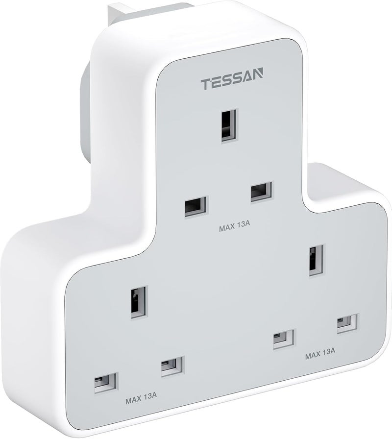 Multi Plug Extension Socket, 3 Way Plug Adapter UK, Non Blocking Triple Socket Extensions, Multiplug Power Extender with 3 Electrical Outlets for Home, Office, School Supplies - Image 1