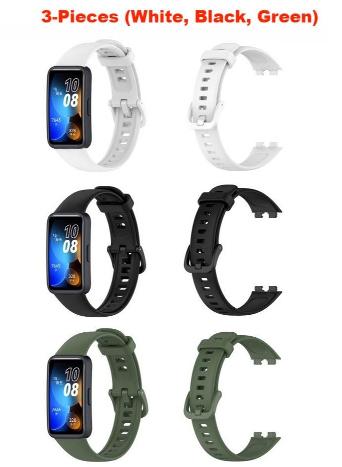 3-Pieces Classic Silicone band Huawei Band 9，Replacement Band Strap Wristband Sport Band，for For Huawei Band 9/Huawei Band 8，waterproof, sweat resistant, comfortable to wear (White/Black/Green) ﻿  - Image 1