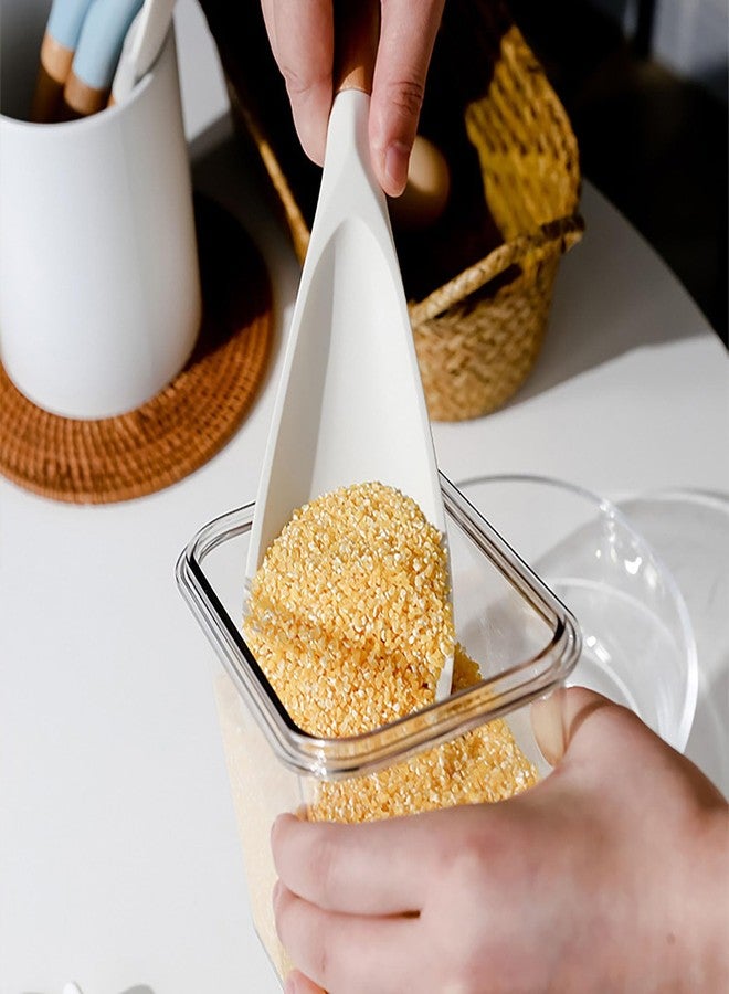 GZLT 2 Pcs Silicone Cooking Spoons for Nonstick Cookware - Wooden Handle Rice Scooper & Serving Spoon, BPA-Free Matte Silicone - Great for Mixing, Scraping, and Stirring (White-2-Pcs) - Image 4