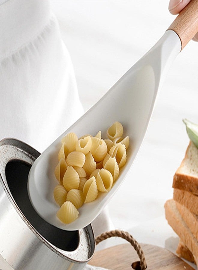GZLT 2 Pcs Silicone Cooking Spoons for Nonstick Cookware - Wooden Handle Rice Scooper & Serving Spoon, BPA-Free Matte Silicone - Great for Mixing, Scraping, and Stirring (White-2-Pcs) - Image 2
