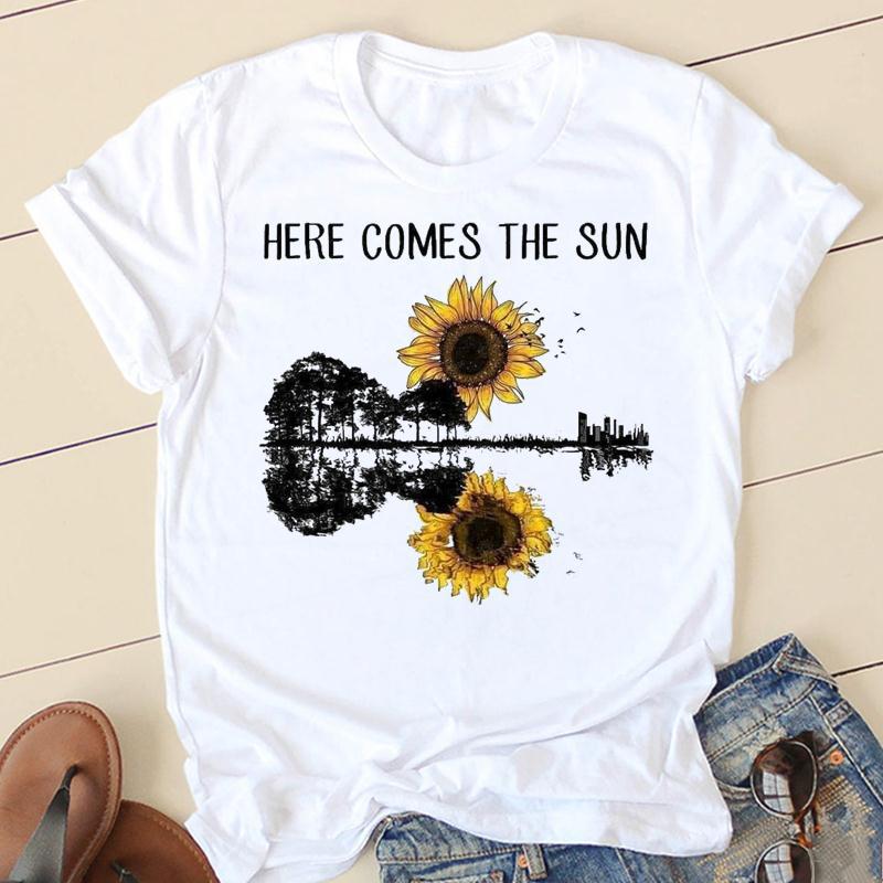 Horticultural Flowers Personality Pattern Round Neck Printed White T-Shirt Short Sleeve Women'S Wish/ - Image 5