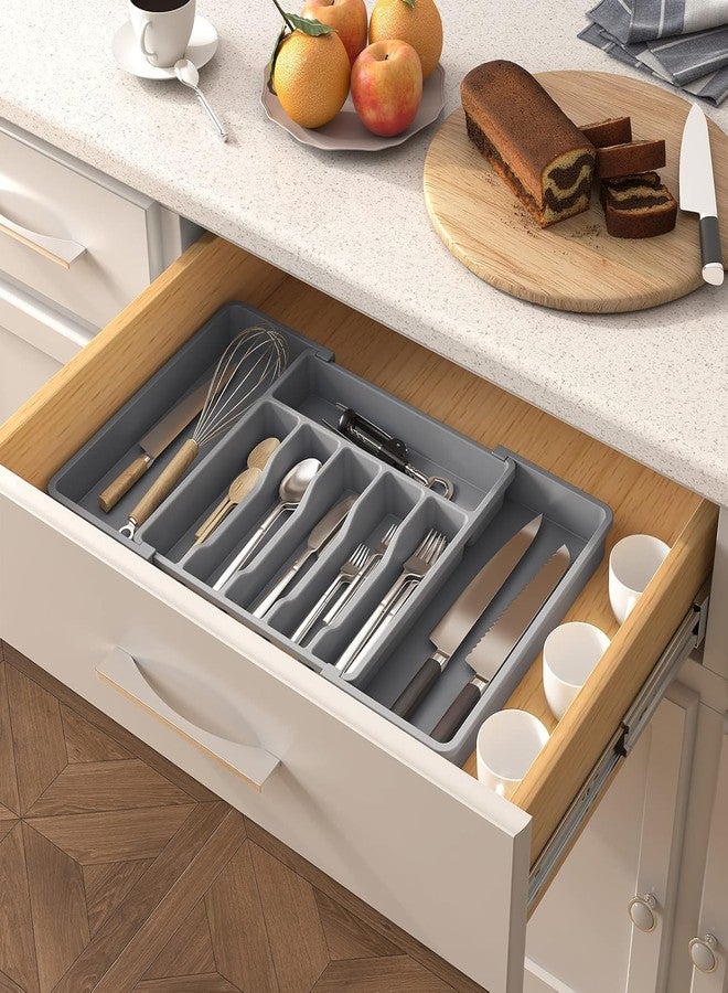 Hidak Kitchen Chopstick Utensil Holder Expandable Drawer Organizer Utensil Tray Kitchen Adjustable Cutlery & Flatware Holder for Spoons Forks Knives Plastic Storage Tray Kitchen Organization - Image 2
