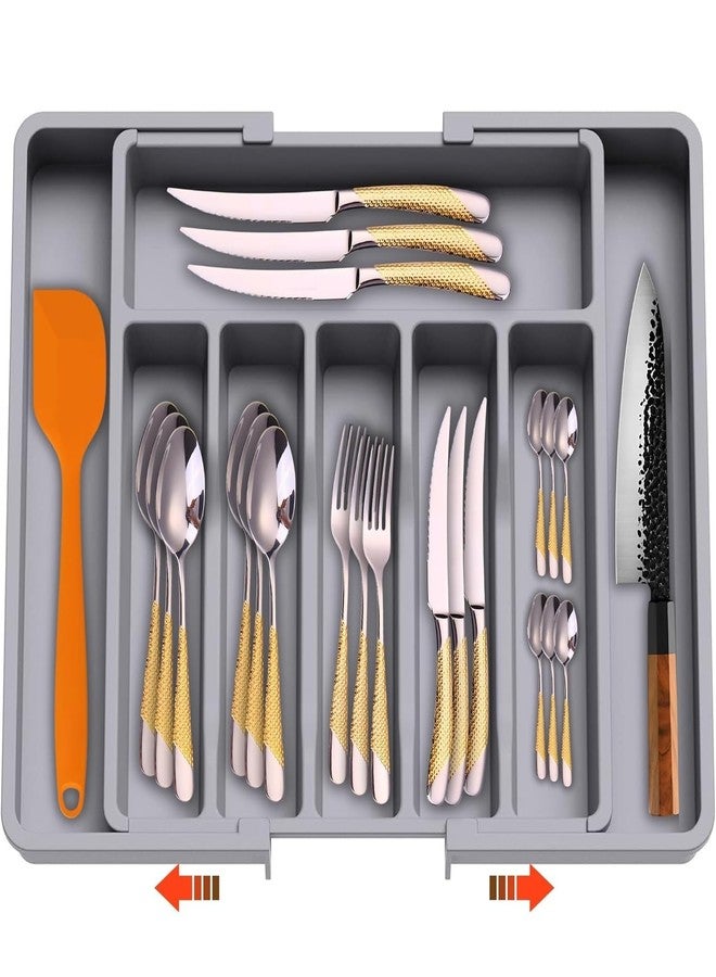 Hidak Kitchen Chopstick Utensil Holder Expandable Drawer Organizer Utensil Tray Kitchen Adjustable Cutlery & Flatware Holder for Spoons Forks Knives Plastic Storage Tray Kitchen Organization - Image 1