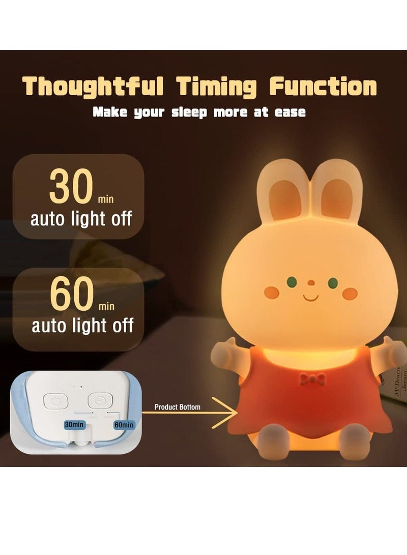 KASTWAVE Night Light for Kids Kawaii Red Silicone Nursery Bunny Lamp Safe and Soft Touch Bedroom 7 Color Mode Timer Function USB Rechargeable Great Gift Girls New Mothers  - Image 4