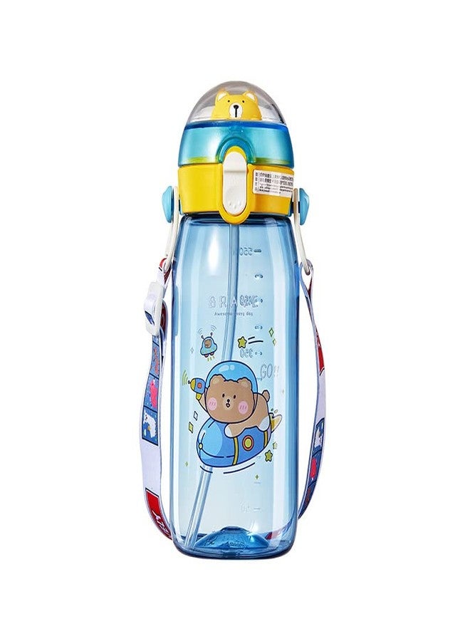 TEMSON Water Bottle for Kids Cartoon School Water Bottle for Kids - Tritan 550 ML BPA Free Water Bottle for Kids, Cute Animal Design Water Bottle with Straw, Strap and Side handle (ABL-1029) (Blue) - Image 1