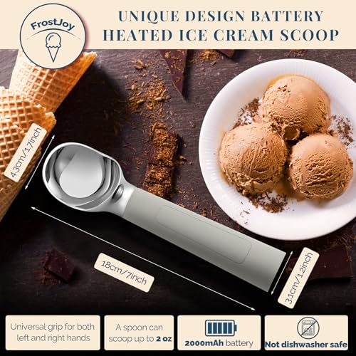 FrostJoy Heated Ice Cream Scoop, USB Rechargeable Electric Scooper with LED Display, Heats to 158°F for Hard Ice Cream, Easy for Seniors & Kids, IP67 Waterproof – Grey - Image 4