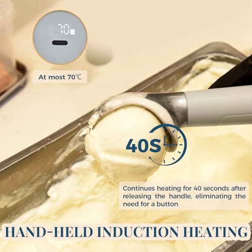 FrostJoy Heated Ice Cream Scoop, USB Rechargeable Electric Scooper with LED Display, Heats to 158°F for Hard Ice Cream, Easy for Seniors & Kids, IP67 Waterproof – Grey - Image 2