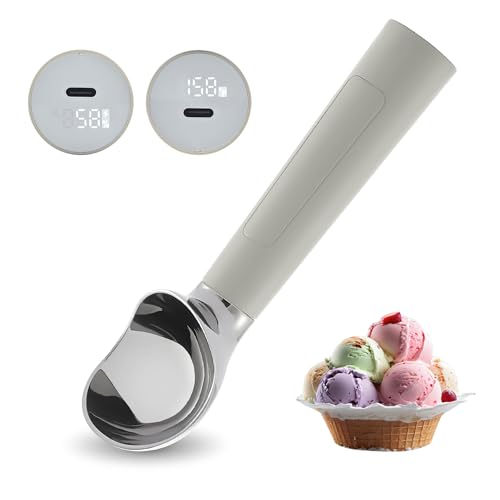 FrostJoy Heated Ice Cream Scoop, USB Rechargeable Electric Scooper with LED Display, Heats to 158°F for Hard Ice Cream, Easy for Seniors & Kids, IP67 Waterproof – Grey - Image 1