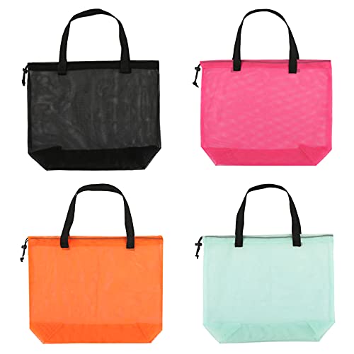 hsmyank 4Pieces Cute Mesh Pool Tote Bags,Mesh Beach Bags With Drawsting For Swim,Travel,Party, Color, 16.5Wx15Lx4.3H - Image 1