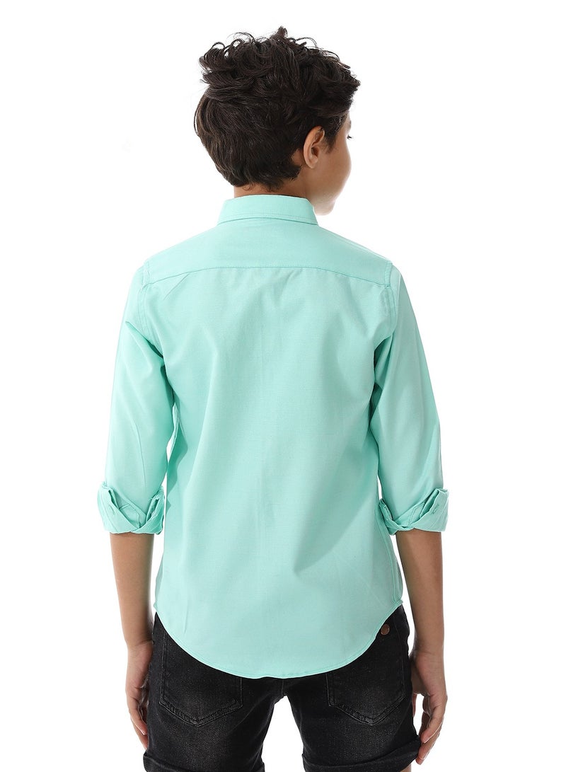 Andora Turn Down Collar Boys Oxford Shirt_ Aqua Green  - Image 3