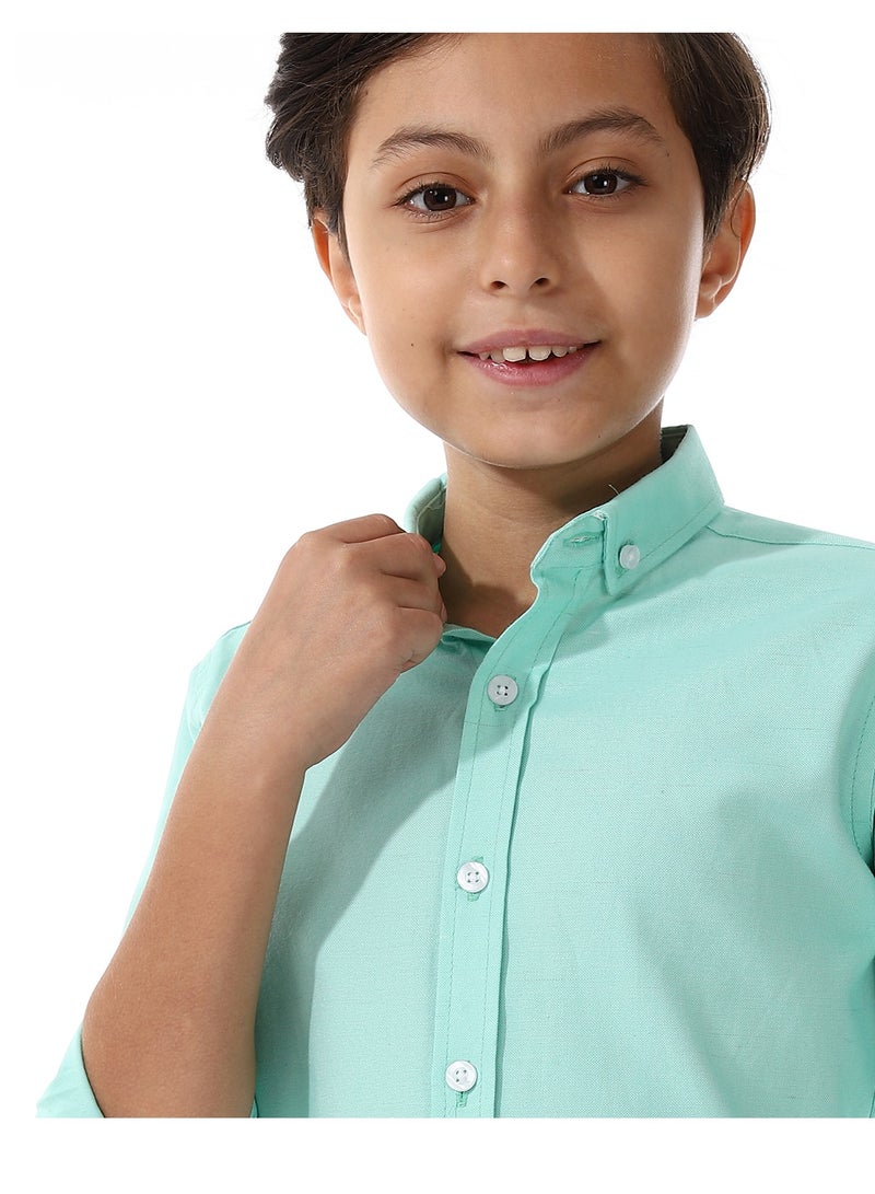 Andora Turn Down Collar Boys Oxford Shirt_ Aqua Green  - Image 4