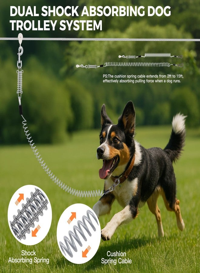 VST Professional Dual Shock-Absorbing Dog Trolley System - 75FT Aerial Dog Run Cable with Spring Tie Out Cable for Large Dogs Up to 250LBS,Chew Proof Zip Line for Backyard/Yard/Camping/Outdoor - Image 2