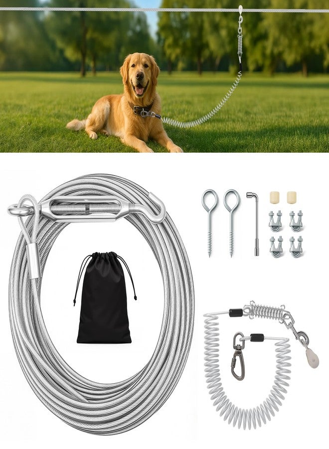 VST Professional Dual Shock-Absorbing Dog Trolley System - 75FT Aerial Dog Run Cable with Spring Tie Out Cable for Large Dogs Up to 250LBS,Chew Proof Zip Line for Backyard/Yard/Camping/Outdoor - Image 1