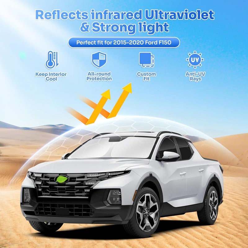 Canvcle Window Shades for 2015-2020 Ford F150 4 Door Accessories Windshield Sun Shade Side Rear Window Cover Sunshade Sun Visor Shield Privacy Protection for Camping Keep Vehicle Cool Black 6PCS Global light sturdy raw material - Image 2