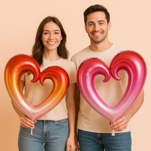 Beaumode Valentines Day Balloons Set XOXO Letters Red Lips Ombre Hollow Heart Foil Jumbo Mylar Balloons for Galentines Day Bachelorette First Birthday Engagement Party Decorations Rose Red Pink - Image 5