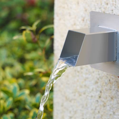 PONDO 2 Square Water Fountain Spout Scupper 316 Stainless Steel Spillway wConstruction Spray Baffle for Pools Ponds Water Walls Fountains Silver