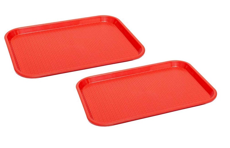 Urmila Plastic® Serving Tray Platter Rectangular Shape Plastic Trays for Drink Breakfast Tea Dinner Coffee Salad Food for Dinning Table Home Kitchen 11x14 Inches Red Set of 2 - Image 1