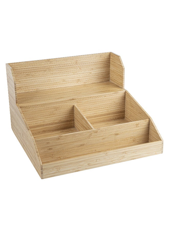 Restaurantware 15 x 14.25 x 9.25 Inch Coffee Condiment Organizer, 1 Countertop Tea Station Organizer - 3 Shelf, Heavy-Duty, Bamboo Coffee Bar Organizer, For Breakrooms, Offices, or Homes,  - Image 1