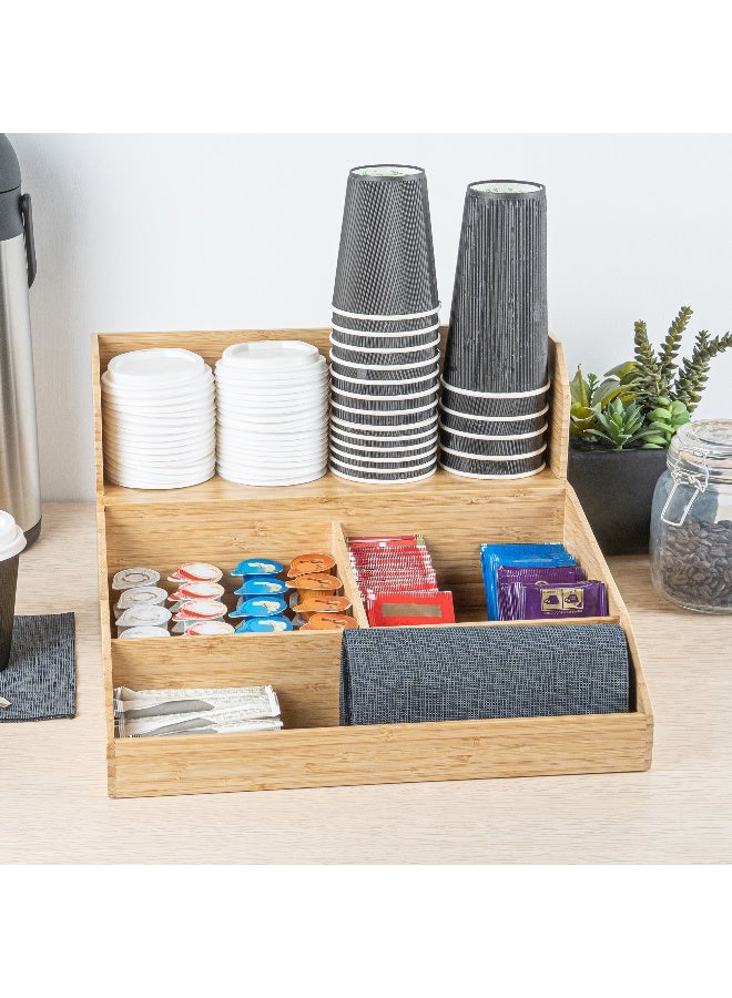 Restaurantware 15 x 14.25 x 9.25 Inch Coffee Condiment Organizer, 1 Countertop Tea Station Organizer - 3 Shelf, Heavy-Duty, Bamboo Coffee Bar Organizer, For Breakrooms, Offices, or Homes,  - Image 3