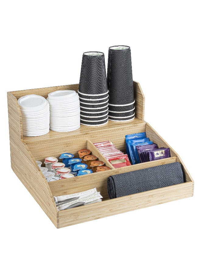Restaurantware 15 x 14.25 x 9.25 Inch Coffee Condiment Organizer, 1 Countertop Tea Station Organizer - 3 Shelf, Heavy-Duty, Bamboo Coffee Bar Organizer, For Breakrooms, Offices, or Homes,  - Image 2