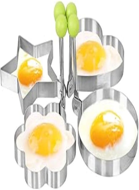 shun yi Omelette Mold Stainless Steel Pancake Mold Kitchen Utensils Creative Breakfast Set of 4 - Round, Heart-Shaped, Flower-Shaped, pentagonal Egg Mold Ring Omelette Ring Egg Mold Pancake Biscuit