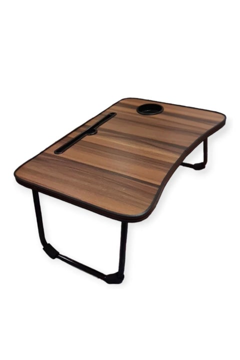 Laptop Table Portable Table (60 x 40 cm) with Foldable Legs, Tablet and Notebook Slot and Mug Place Multifunctional Table for Reading and Eating (Dark Brown)