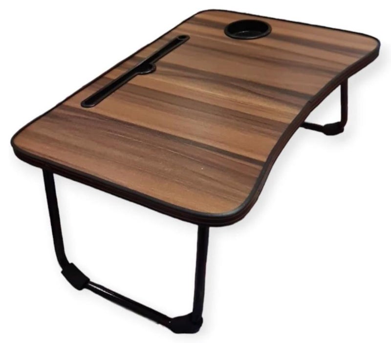 eBasket Laptop Table Portable Table (60 x 40 cm) with Foldable Legs, Tablet and Notebook Slot and Mug Place Multifunctional Table for Reading and Eating (Dark Brown) - Image 1