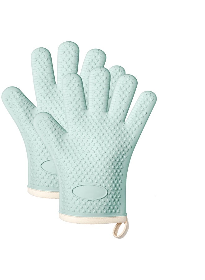 هومستر قفازات فرن السيليكون، قفازات الميكروويف المقاومة للحرارة، قفازات الطهي السميكة المتينة، قفازات الطهي غير المنزلقة المحمولة، حماية الطبقة المزدوجة تنظيف سهل، قفازات فرن السيليكون المبطن قفازات المطبخ للخبز الطهي الشواء، أخضر، 16.5*2*28 سم - Image 1