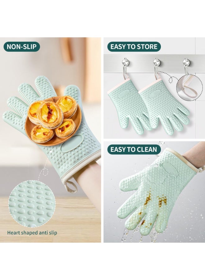هومستر قفازات فرن السيليكون، قفازات الميكروويف المقاومة للحرارة، قفازات الطهي السميكة المتينة، قفازات الطهي غير المنزلقة المحمولة، حماية الطبقة المزدوجة تنظيف سهل، قفازات فرن السيليكون المبطن قفازات المطبخ للخبز الطهي الشواء، أخضر، 16.5*2*28 سم - Image 5