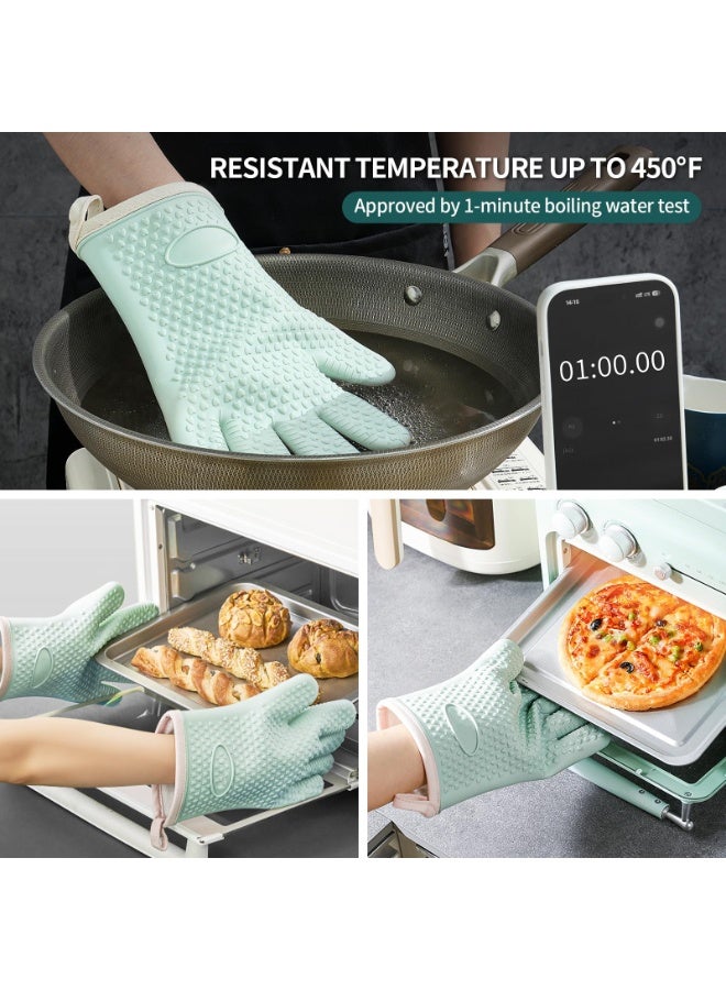 هومستر قفازات فرن السيليكون، قفازات الميكروويف المقاومة للحرارة، قفازات الطهي السميكة المتينة، قفازات الطهي غير المنزلقة المحمولة، حماية الطبقة المزدوجة تنظيف سهل، قفازات فرن السيليكون المبطن قفازات المطبخ للخبز الطهي الشواء، أخضر، 16.5*2*28 سم - Image 3