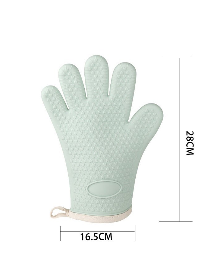 هومستر قفازات فرن السيليكون، قفازات الميكروويف المقاومة للحرارة، قفازات الطهي السميكة المتينة، قفازات الطهي غير المنزلقة المحمولة، حماية الطبقة المزدوجة تنظيف سهل، قفازات فرن السيليكون المبطن قفازات المطبخ للخبز الطهي الشواء، أخضر، 16.5*2*28 سم - Image 2