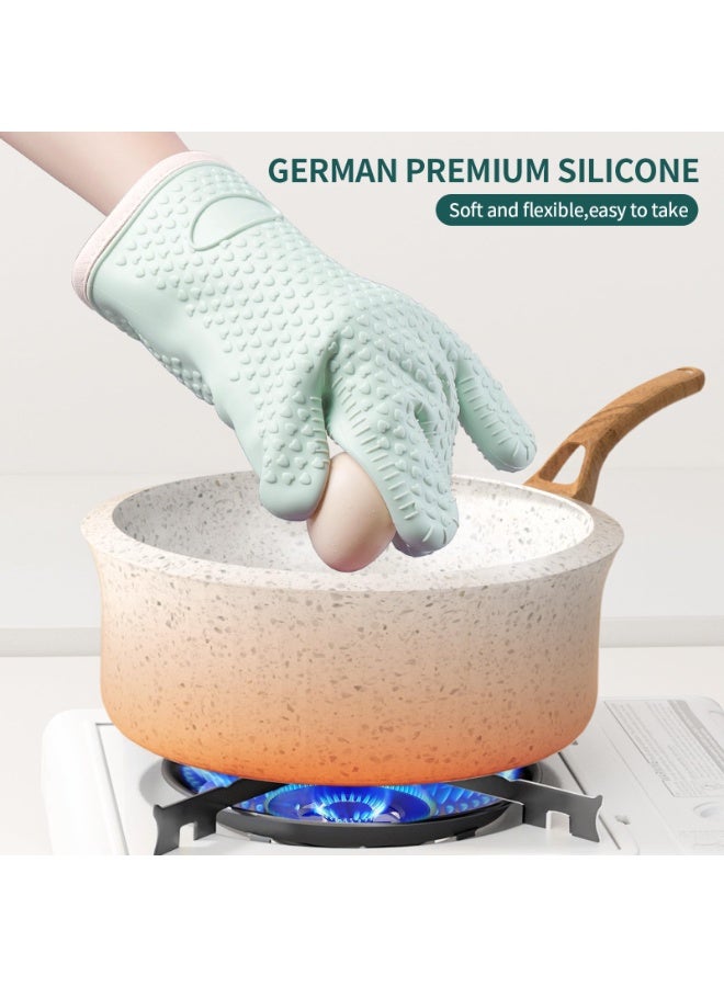 هومستر قفازات فرن السيليكون، قفازات الميكروويف المقاومة للحرارة، قفازات الطهي السميكة المتينة، قفازات الطهي غير المنزلقة المحمولة، حماية الطبقة المزدوجة تنظيف سهل، قفازات فرن السيليكون المبطن قفازات المطبخ للخبز الطهي الشواء، أخضر، 16.5*2*28 سم - Image 4