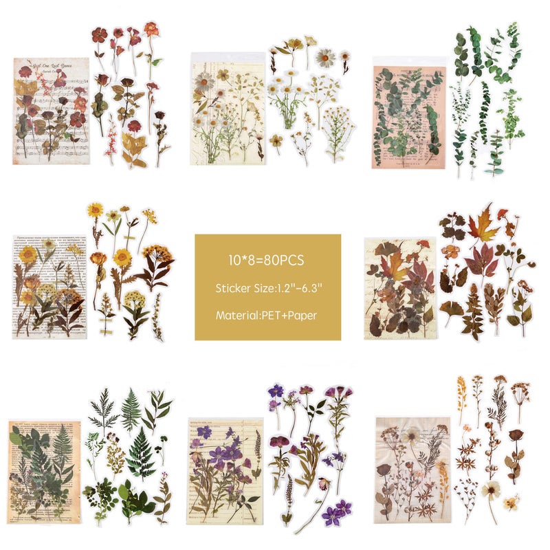 Maxleaf Botanic Series Sticker, 80PCS Large Dried Flowers Waterproof Transparent Stickers, PET Nature Plant Floral Stickers for Journaling Scrapbooking, Clear Flower Decals - Image 2