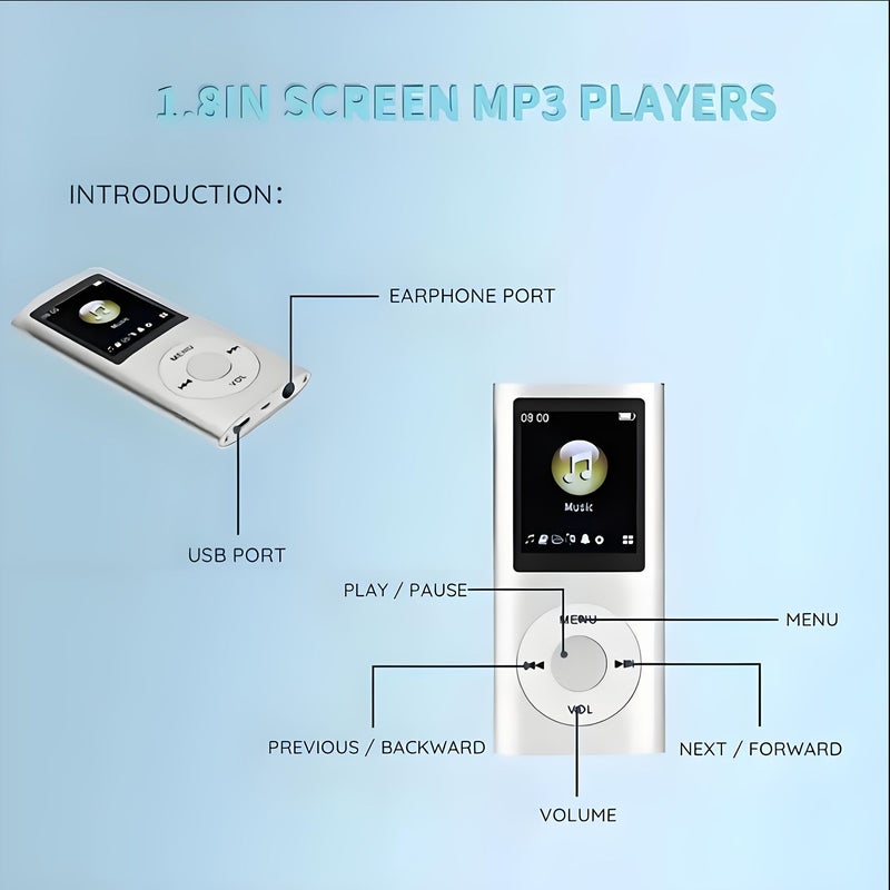 New MP3 Music Player with Free 32GB Memory Card Earphones and Card Reader Wired Headphone Support Volume Control Portable Media Player Pink - Image 5